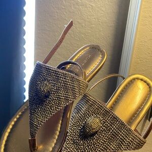 Kurt Geiger Metallic Gold and Textured Brown Sandals